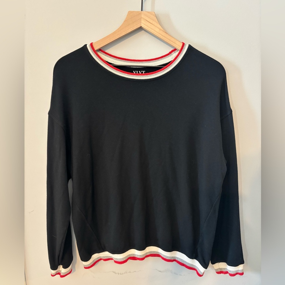 Velvet black crewneck with red collar/trim